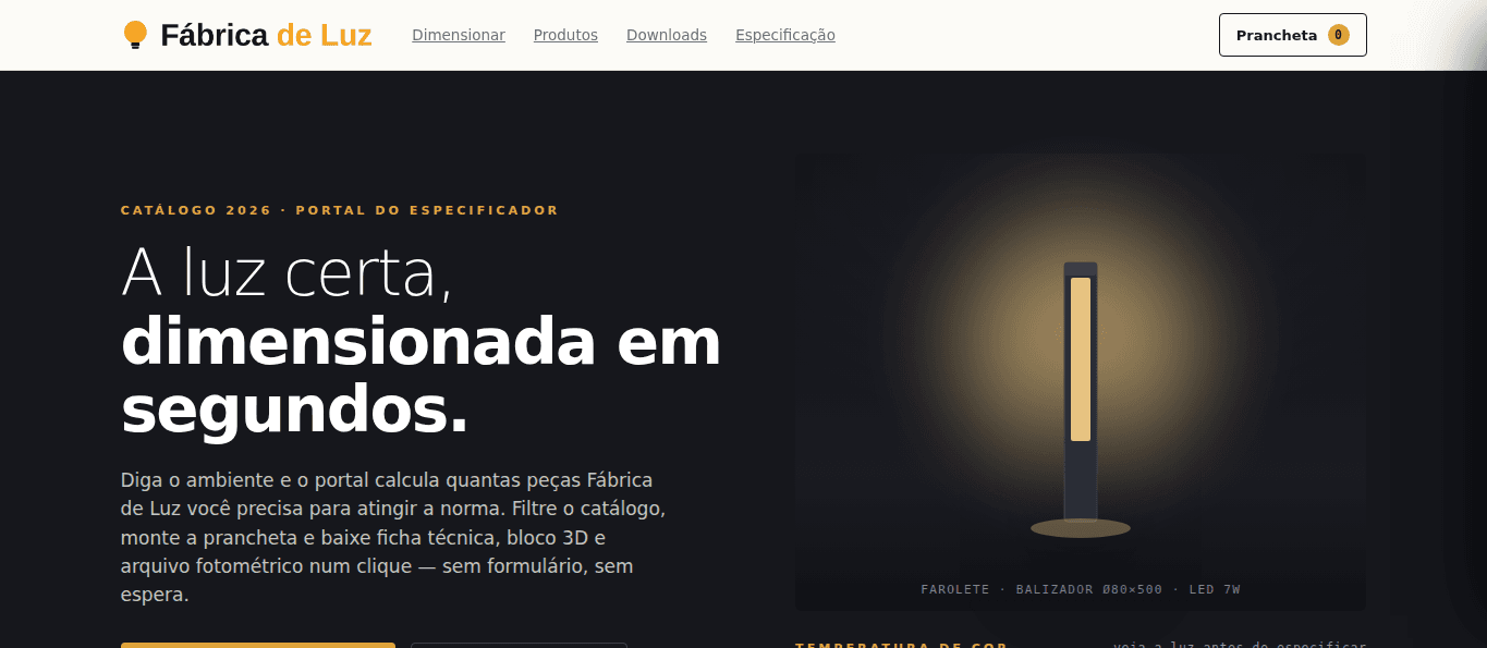 Tela do projeto Fábrica de Luz